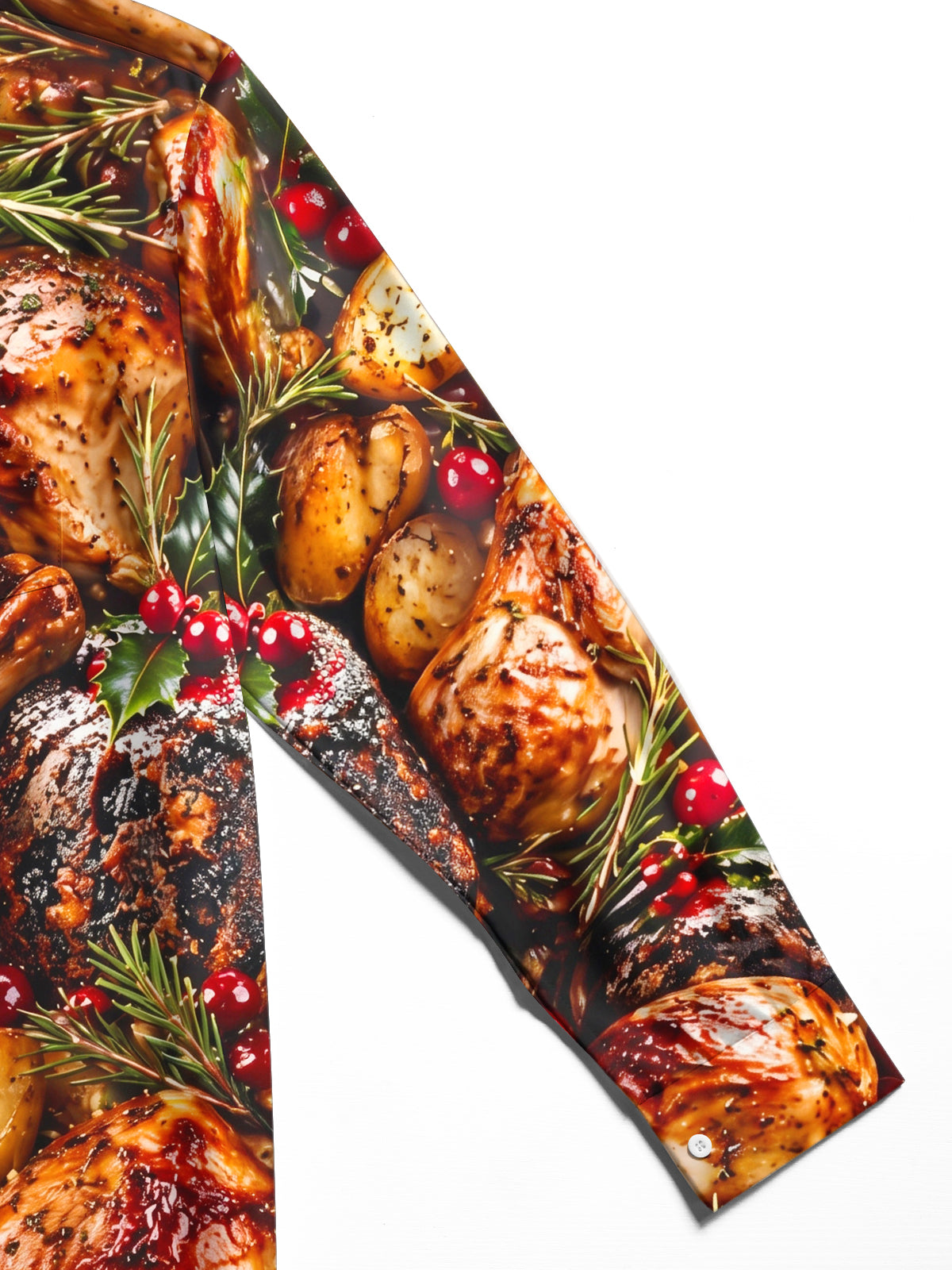 Oceanlyte Men's Long Sleeve Shirt - Christmas Roast Turkey And Cranberries With Rosemary Print with Chest Pocket