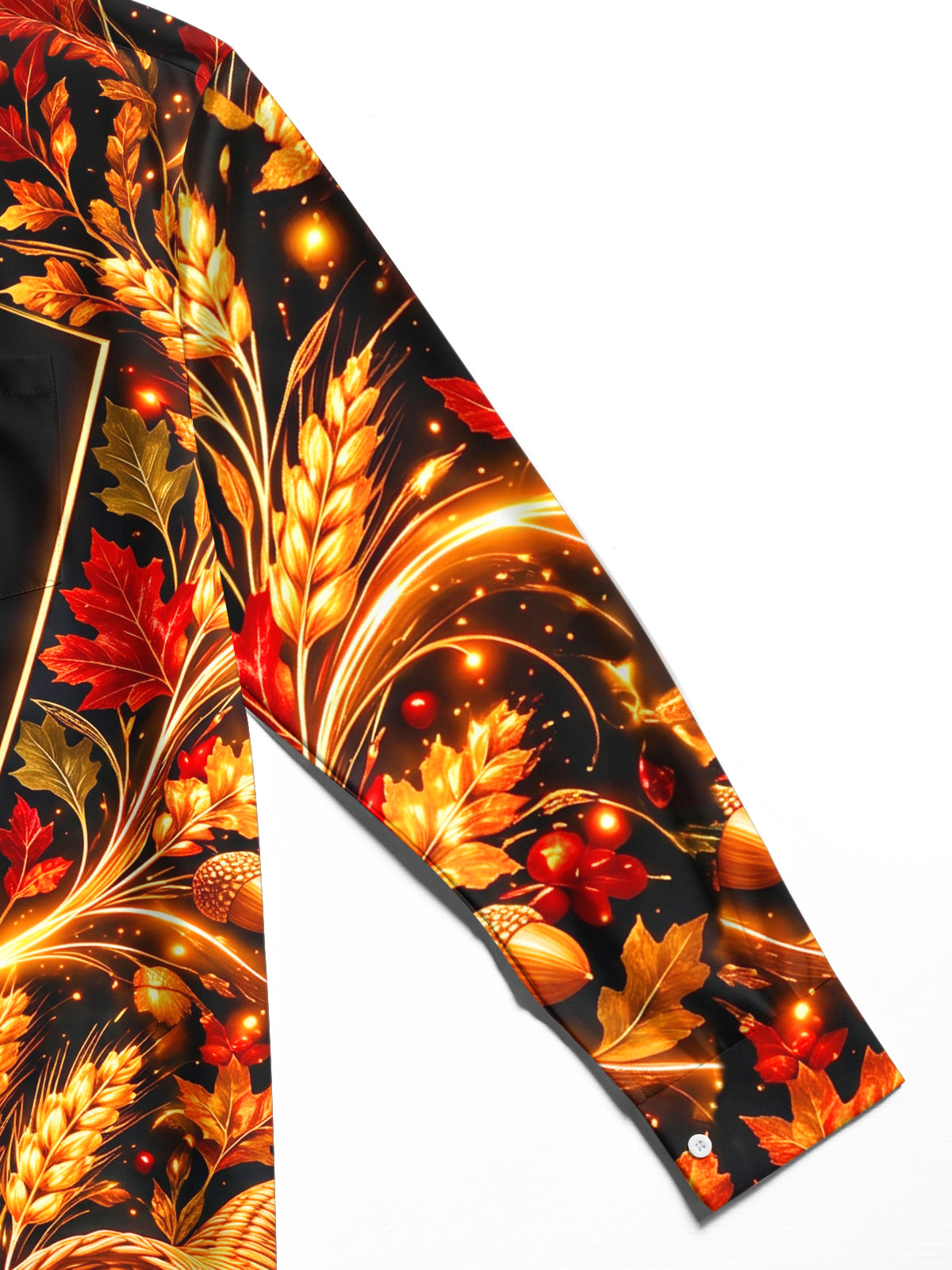 Oceanlyte Men's Long Sleeve Shirt - Thanksgiving Harvest Cornucopia With Wheat And Acorns Print with Chest Pocket