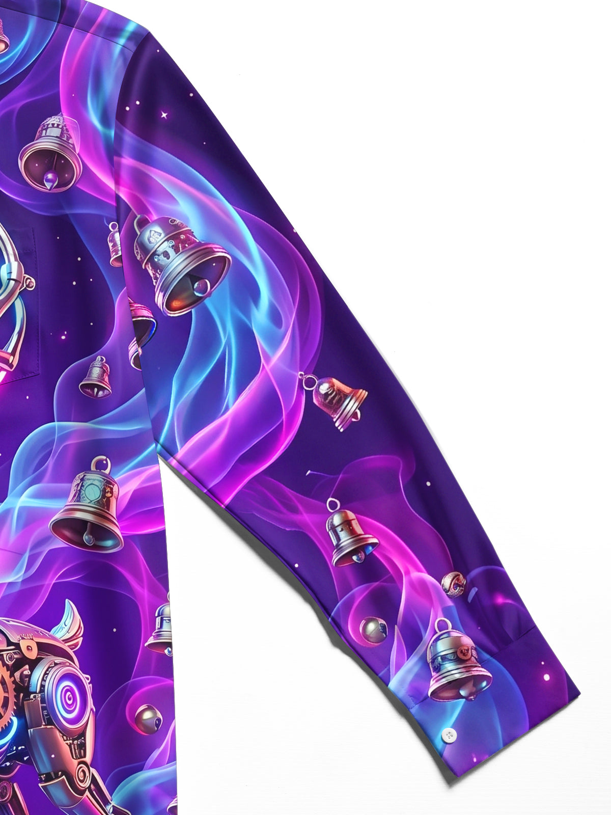 Oceanlyte Men's Long Sleeve Shirt - Cyberpunk Mechanical Reindeer And Christmas Bells Print with Chest Pocket