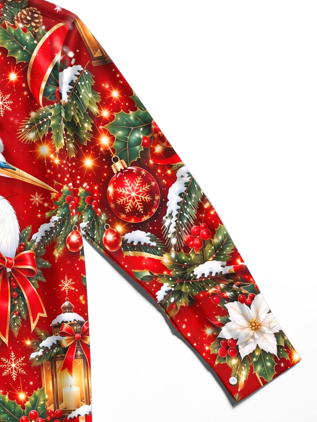 Oceanlyte Men's Hawaiian Christmas Crane And Ornaments Print Long Sleeve Shirt with Chest Pocket