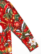 Oceanlyte Men's Hawaiian Christmas Crane And Ornaments Print Long Sleeve Shirt with Chest Pocket