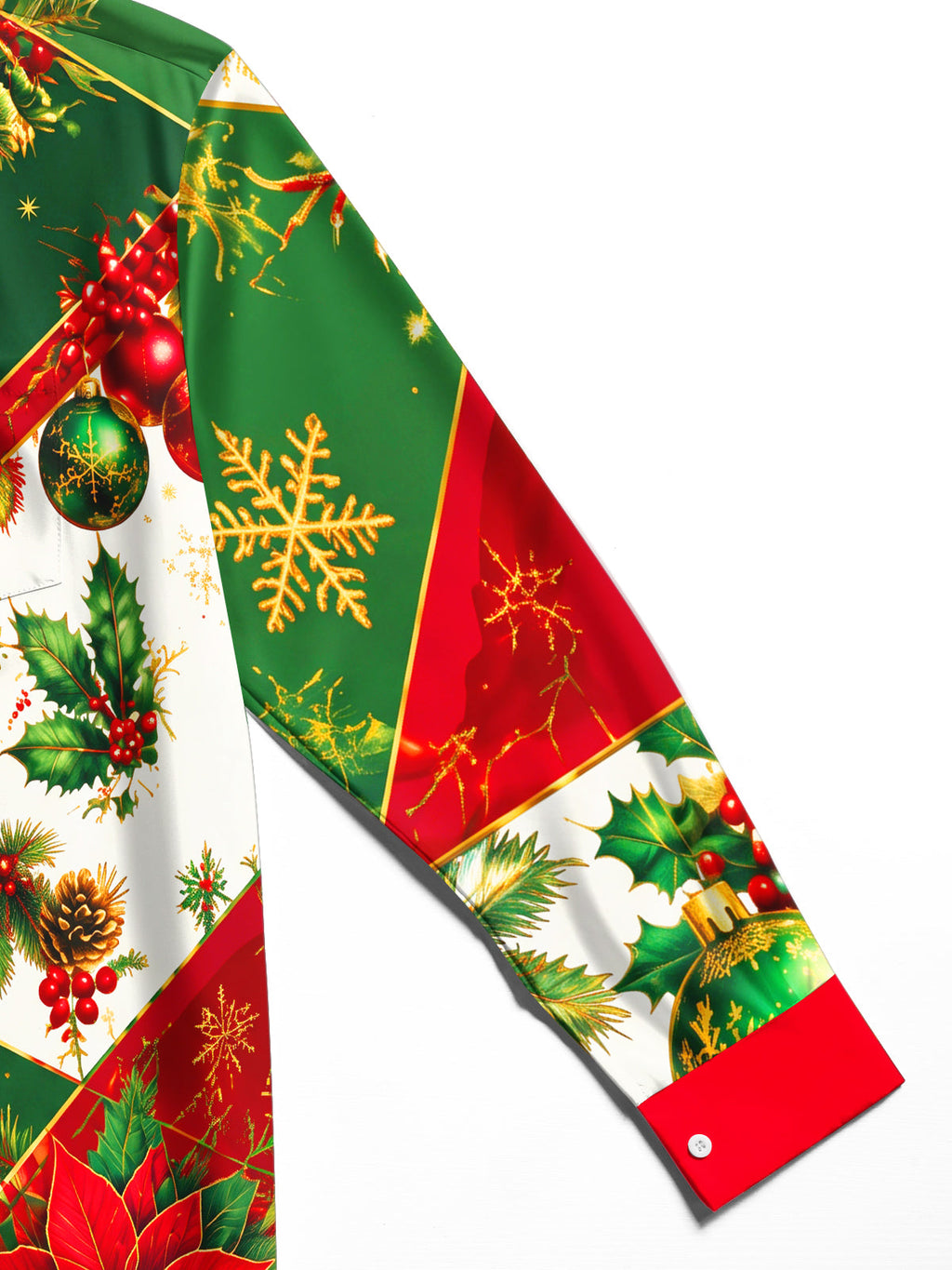 Oceanlyte Men's Christmas Poinsettias And Ornaments Print Long Sleeve Shirt with Chest Pocket