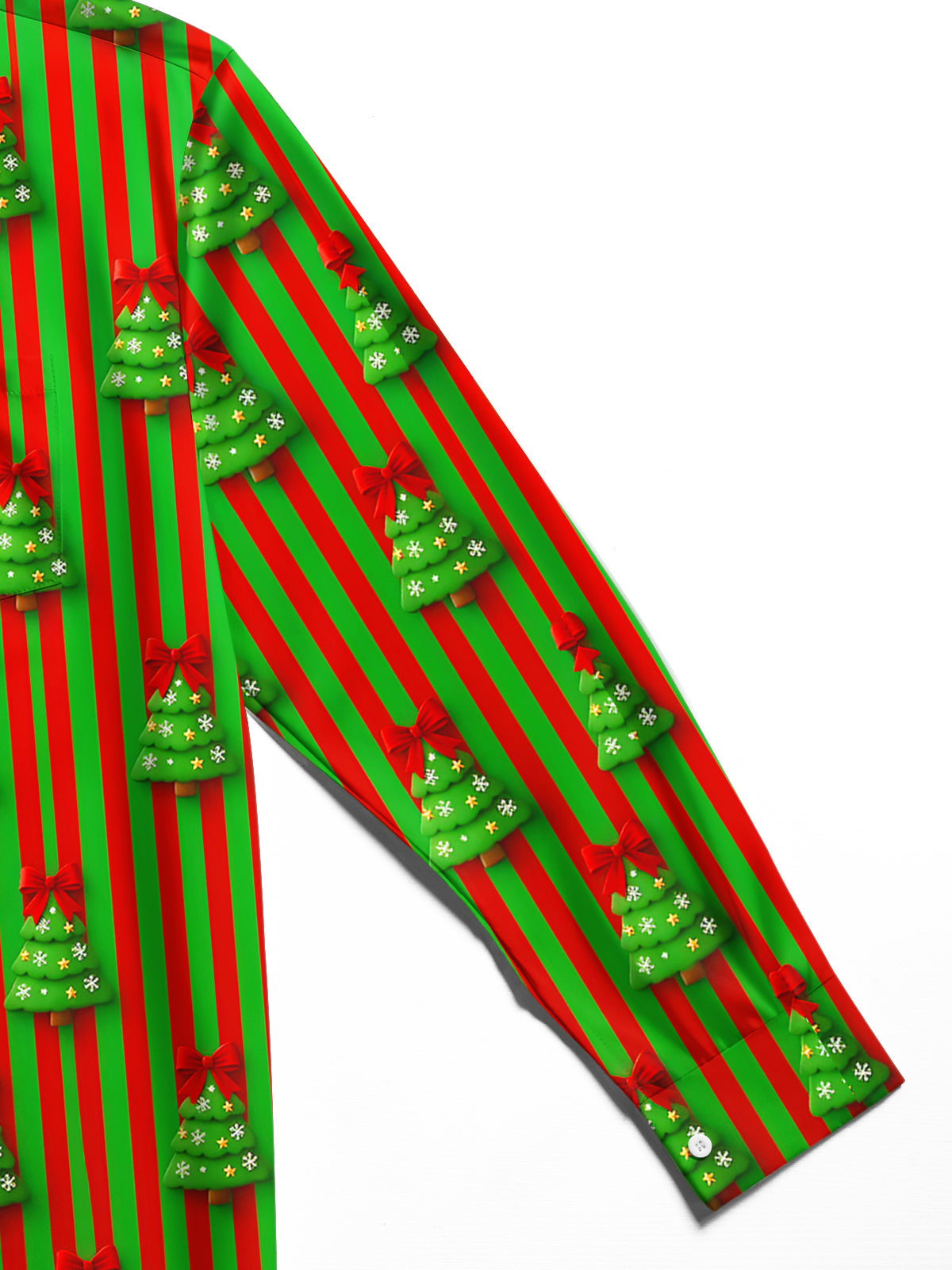 Oceanlyte Men's Long Sleeve Shirt - Christmas Trees With Red Bows And Snowflakes Print with Chest Pocket