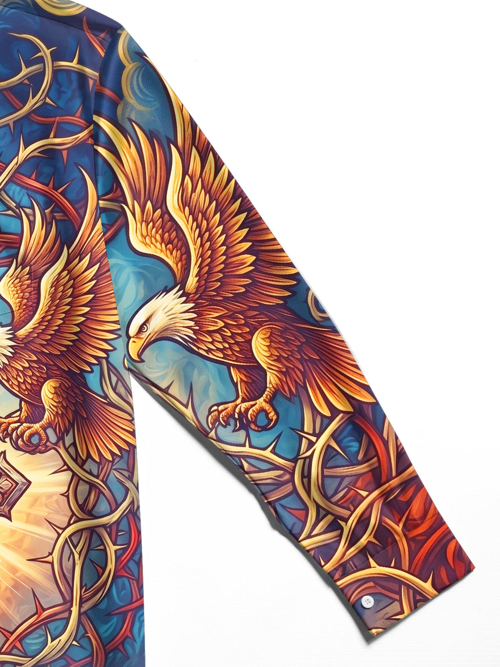 Oceanlyte Men's Bald Eagles And Crown Of Thorns Cross Print Long Sleeve Shirt with Chest Pocket