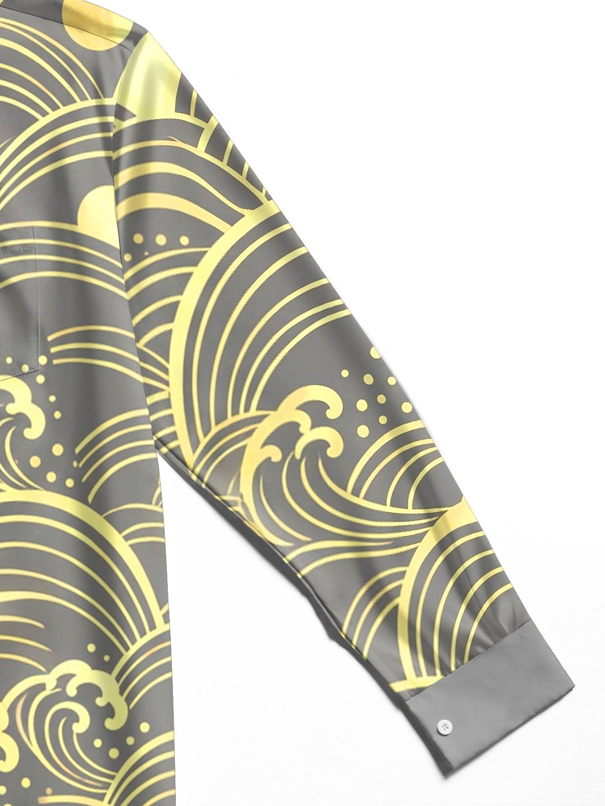 Oceanlyte Men's Hawaiian Japanese Wave Pattern With Sun Long Sleeve Shirt with Chest Pocket
