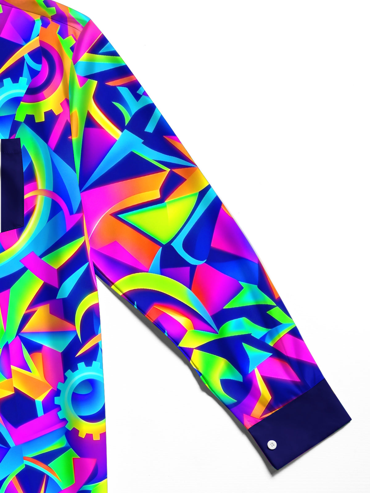 Oceanlyte Men's Neon Geometric Gears And Abstract Shapes Print Long Sleeve Shirt with Chest Pocket