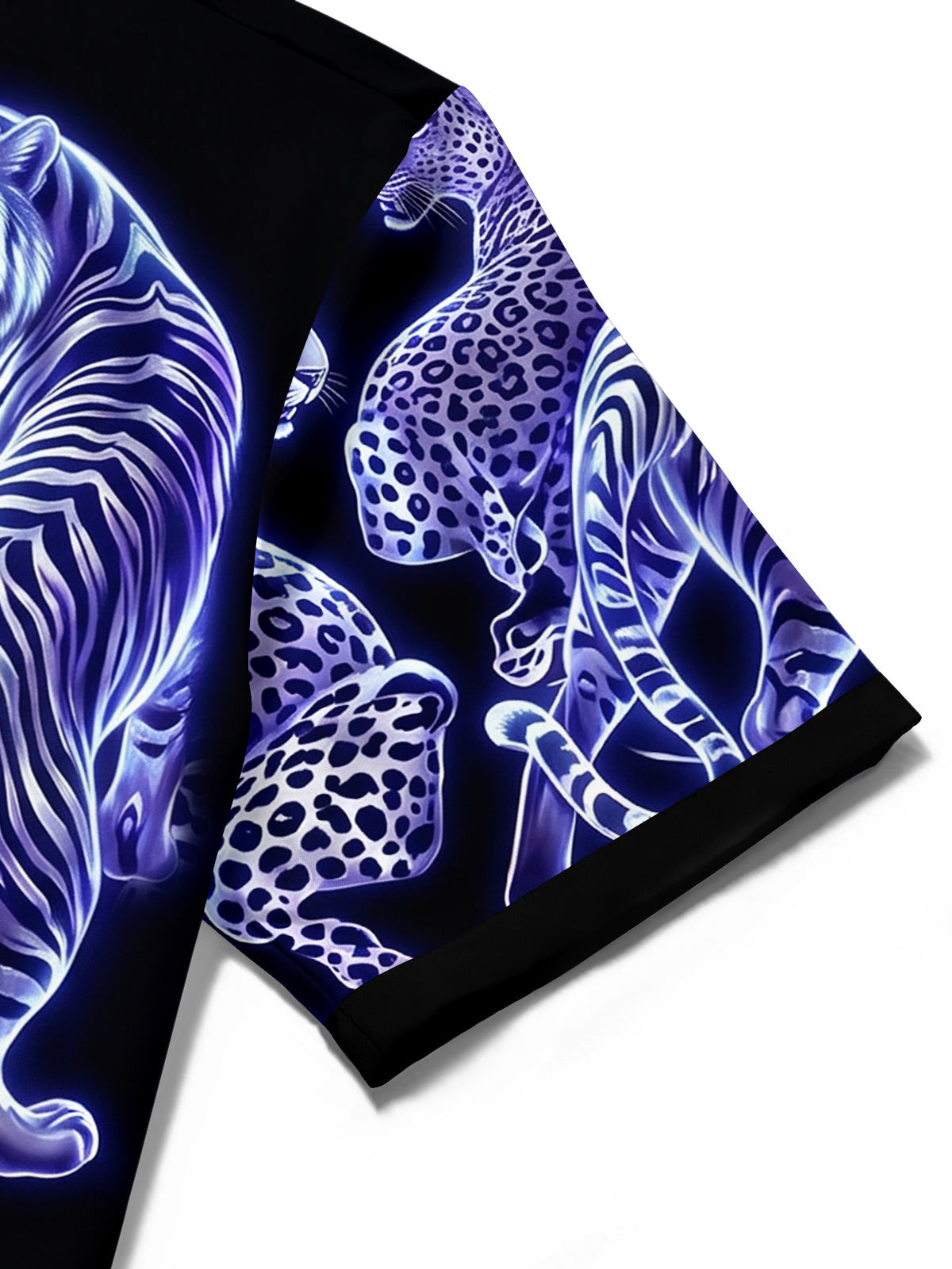 Oceanlyte Men's Hawaiian Neon Blue Tigers Print Leopard Print Short Sleeve Shirt with Chest Pocket