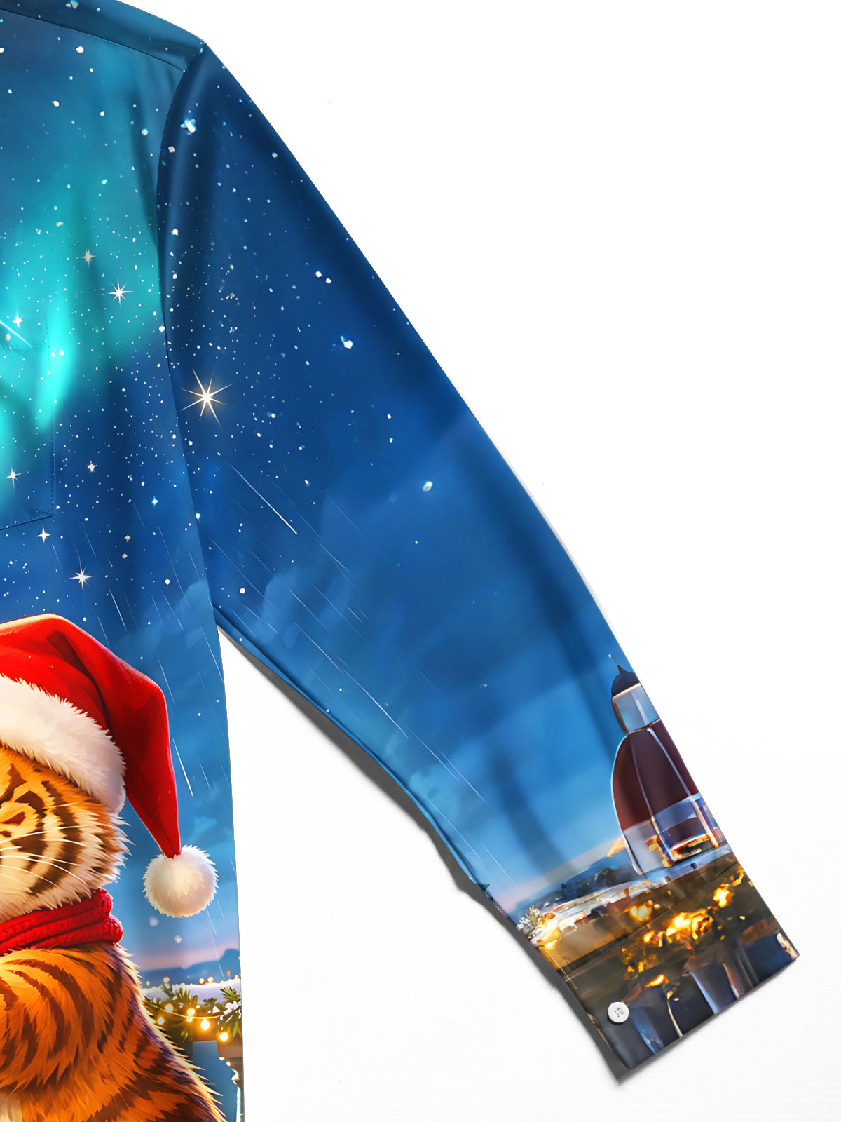 Oceanlyte Men's Graphic Christmas Tiger Print Stargazing Print Long Sleeve Shirt with Chest Pocket
