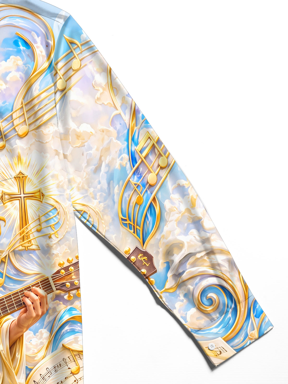 Oceanlyte Men's Graphic Saint Figure Playing Guitar Print Long Sleeve Shirt with Chest Pocket