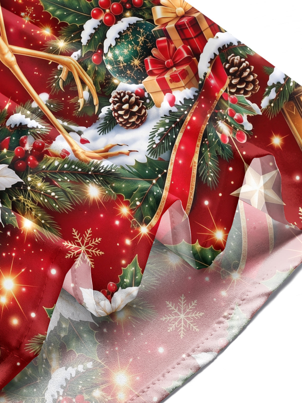 Oceanlyte Men's Hawaiian Christmas Crane And Ornaments Print Long Sleeve Shirt with Chest Pocket