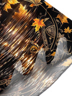 Oceanlyte Men's Hawaiian Owl And Moon With Maple Leaves Print Short Sleeve Shirt with Chest Pocket