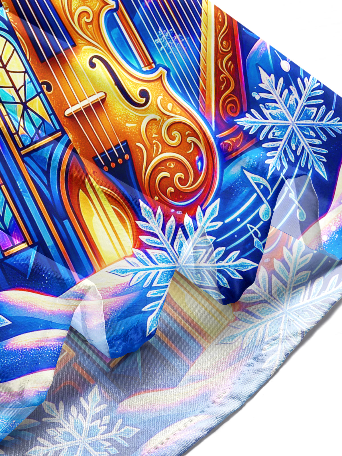 Oceanlyte Men's Long Sleeve Shirt - Christmas Stained Glass Church And Musical Instruments Print with Chest Pocket