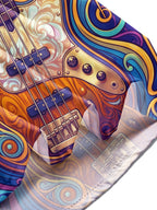 Oceanlyte Men's Long Sleeve Shirt - Psychedelic Bass Guitar And Musical Notes Print with Chest Pocket