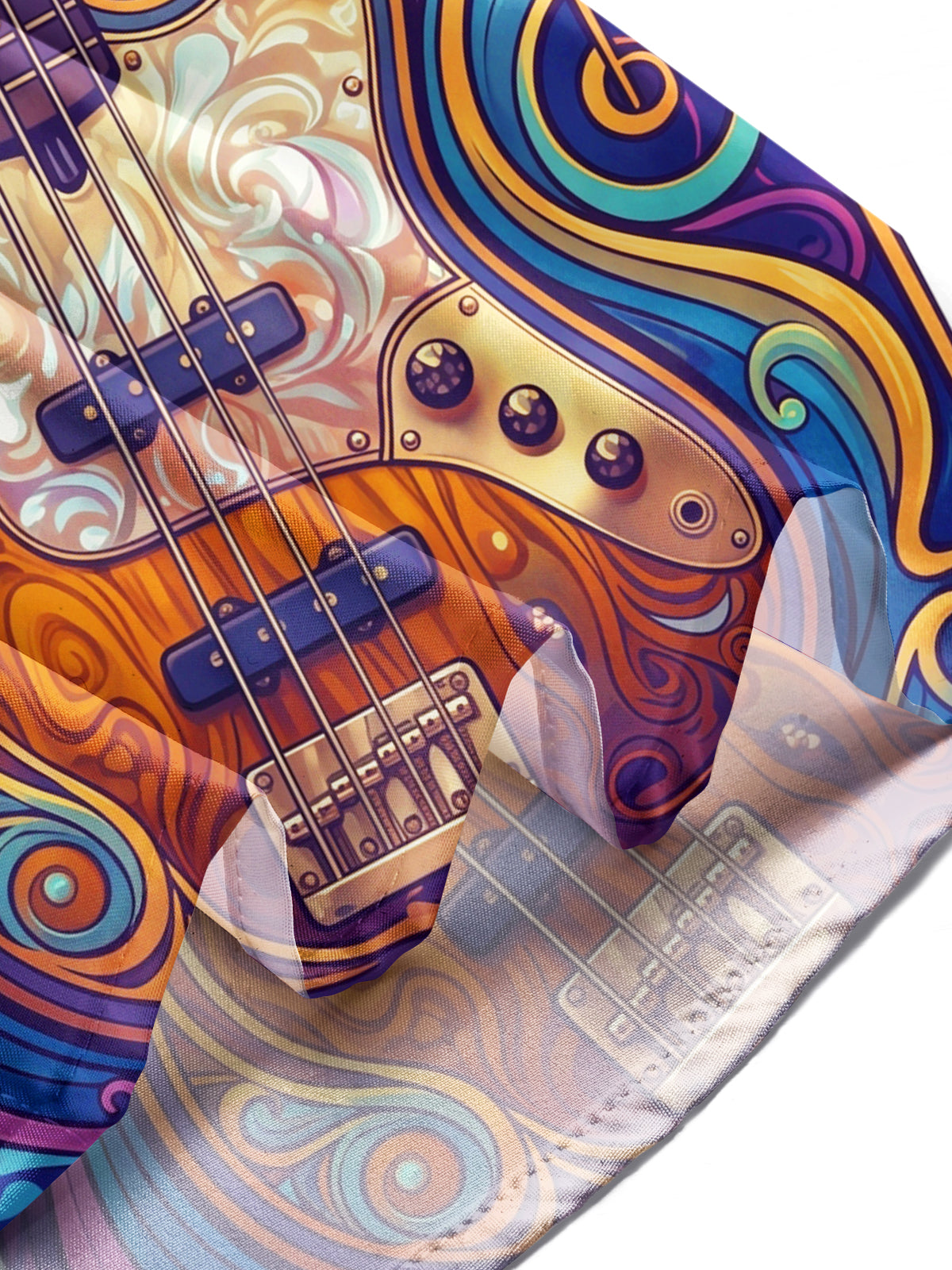 Oceanlyte Men's Long Sleeve Shirt - Psychedelic Bass Guitar And Musical Notes Print with Chest Pocket