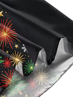 Oceanlyte Men's Christmas Fireworks And Christmas Trees Print Long Sleeve Shirt with Chest Pocket