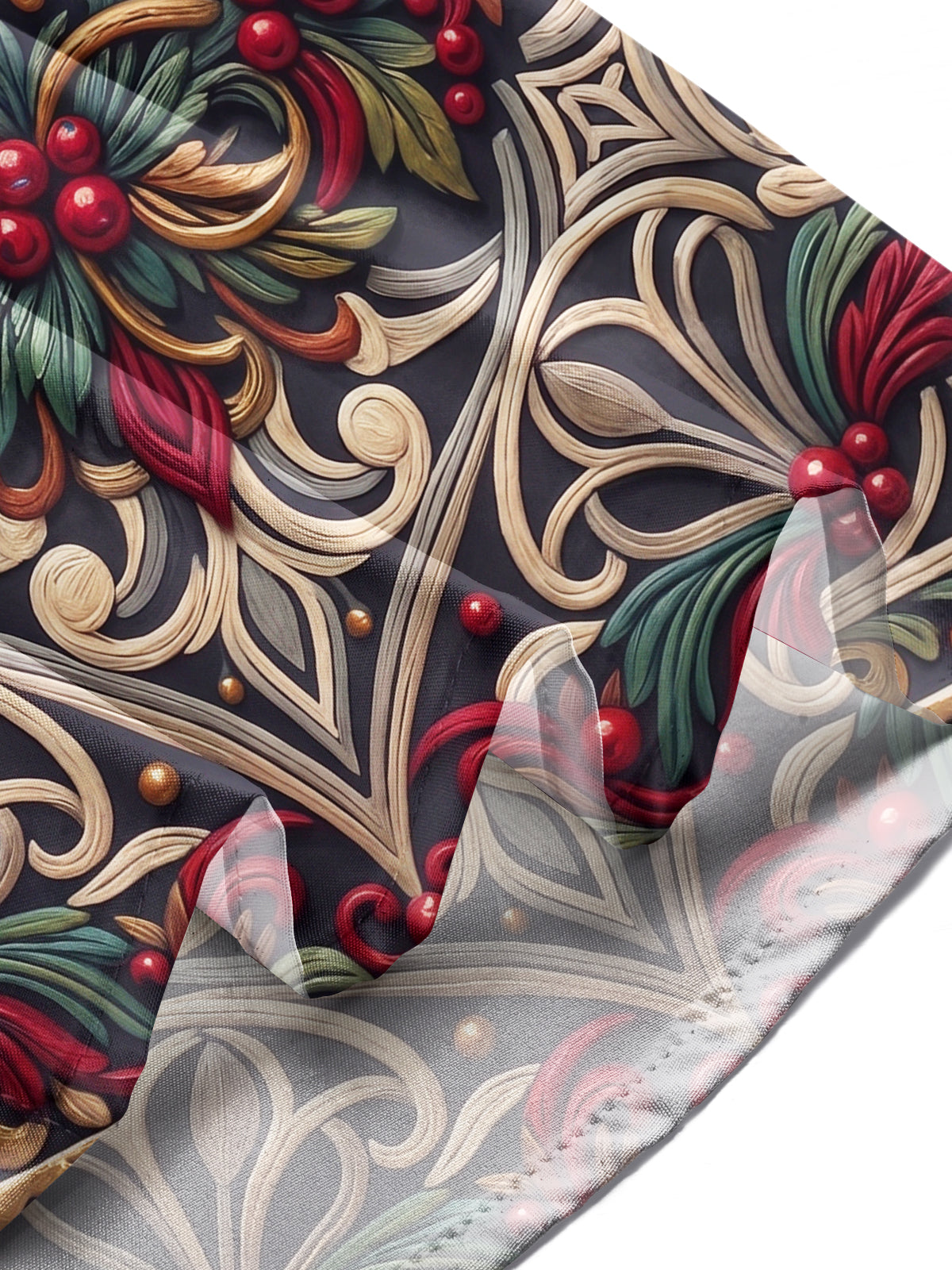 Oceanlyte Men's Printed Christmas Bells And Foliage Print Long Sleeve Shirt with Chest Pocket