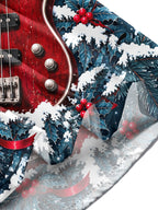 Oceanlyte Men's Long Sleeve Shirt - Christmas Snowy Forest And Holly Print Red Bass Guitar Print with Chest Pocket
