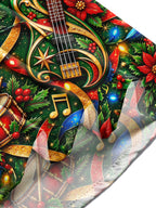 Oceanlyte Men's Long Sleeve Shirt - Bass Guitars And Drums With Christmas Motifs Print with Chest Pocket