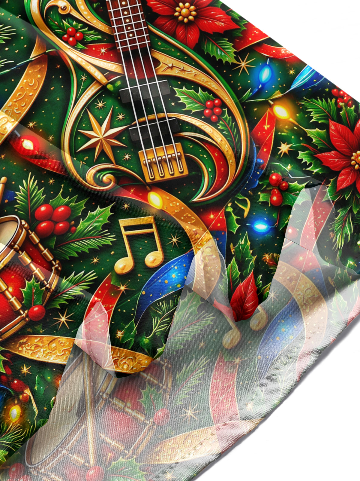Oceanlyte Men's Long Sleeve Shirt - Bass Guitars And Drums With Christmas Motifs Print with Chest Pocket