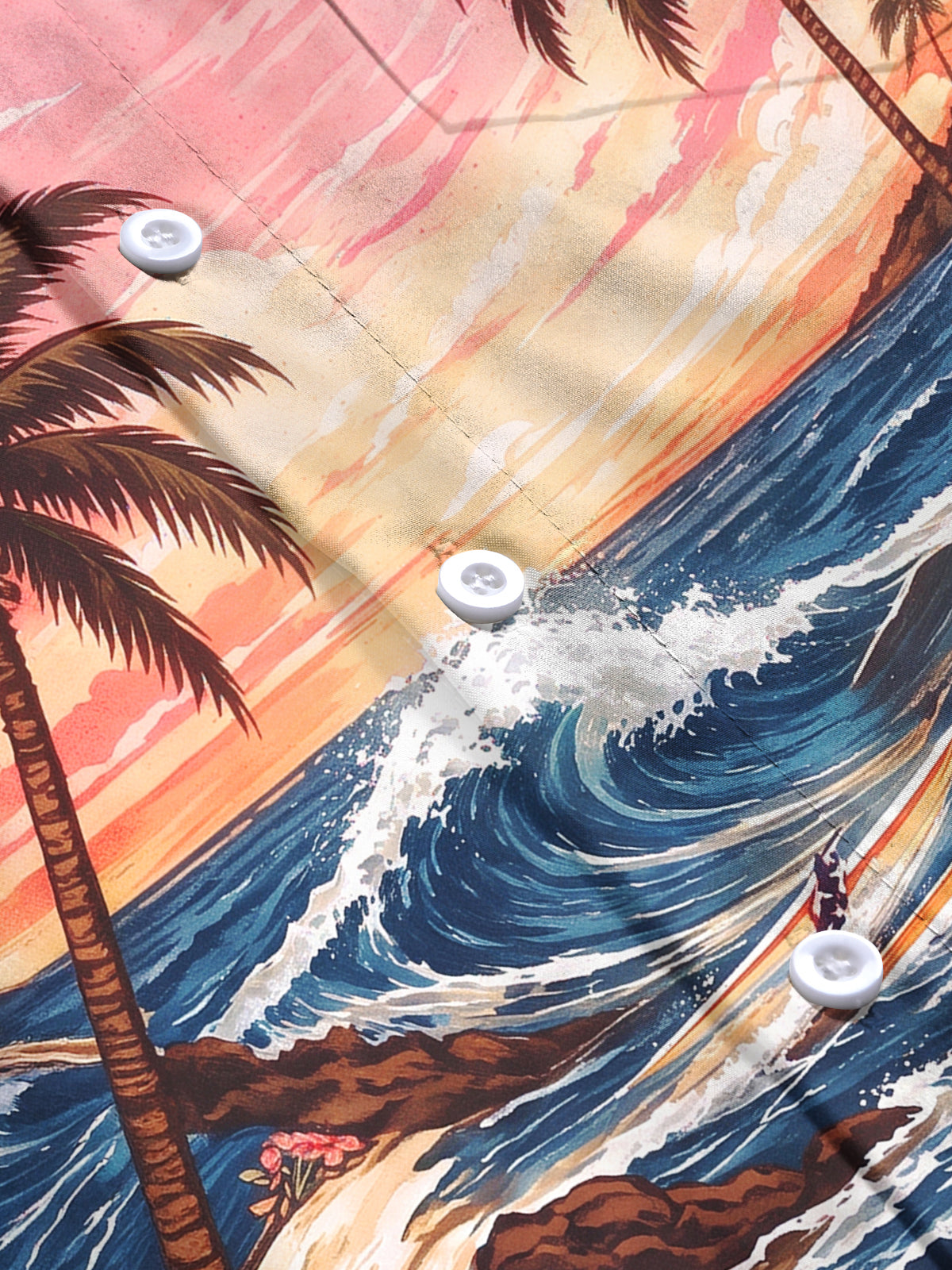 Oceanlyte Men's Palm Trees And Ocean Waves Print Long Sleeve Shirt with Chest Pocket