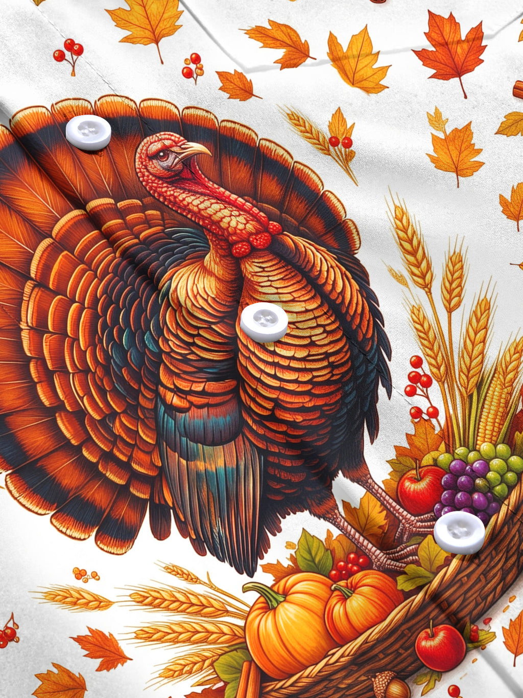 Oceanlyte Men's Long Sleeve Shirt - Thanksgiving Turkey And Harvest Cornucopia Print with Chest Pocket