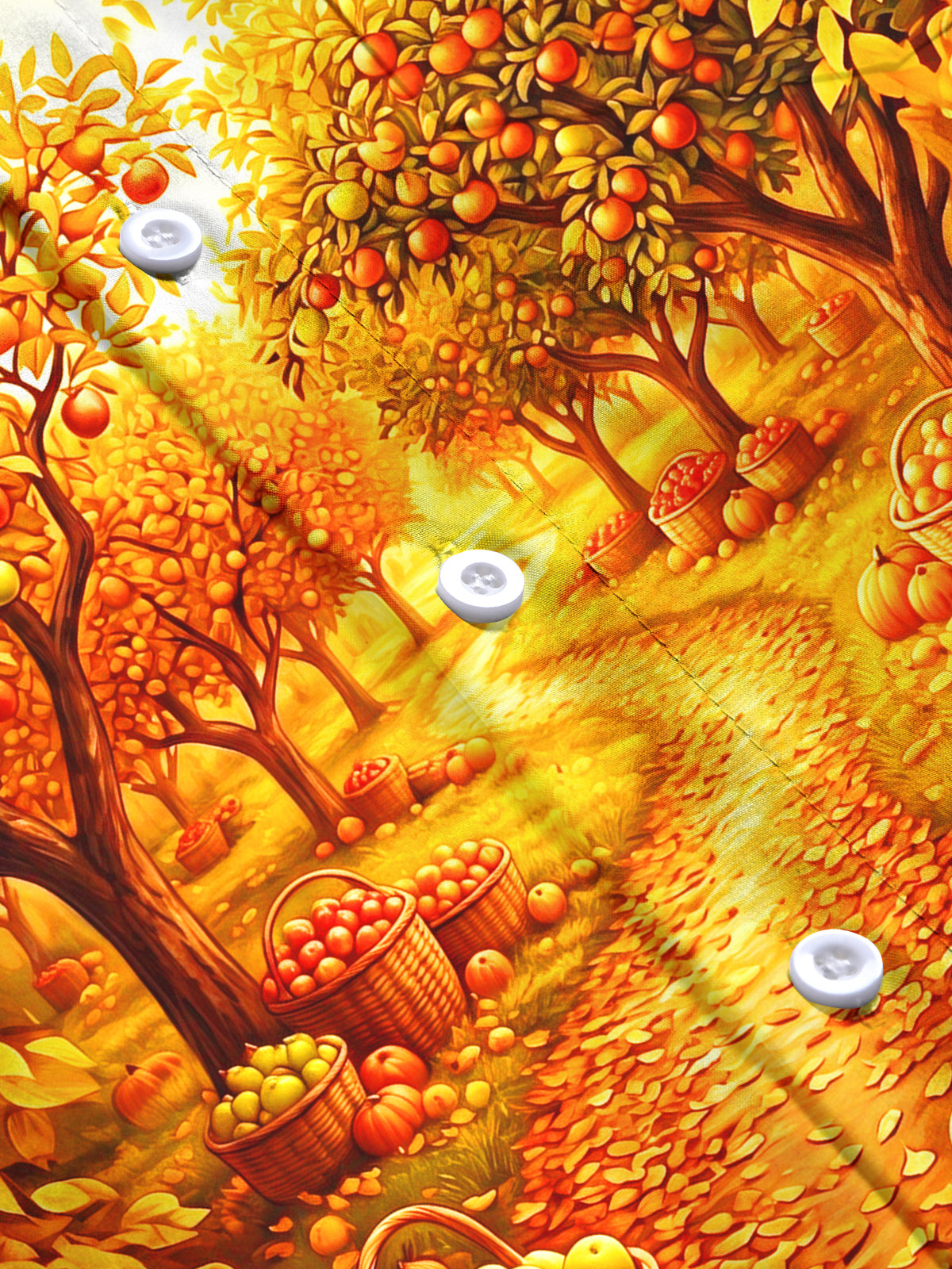 Oceanlyte Men's Long Sleeve Shirt - Autumn Orchard Path With Apples And Pumpkins Print with Chest Pocket