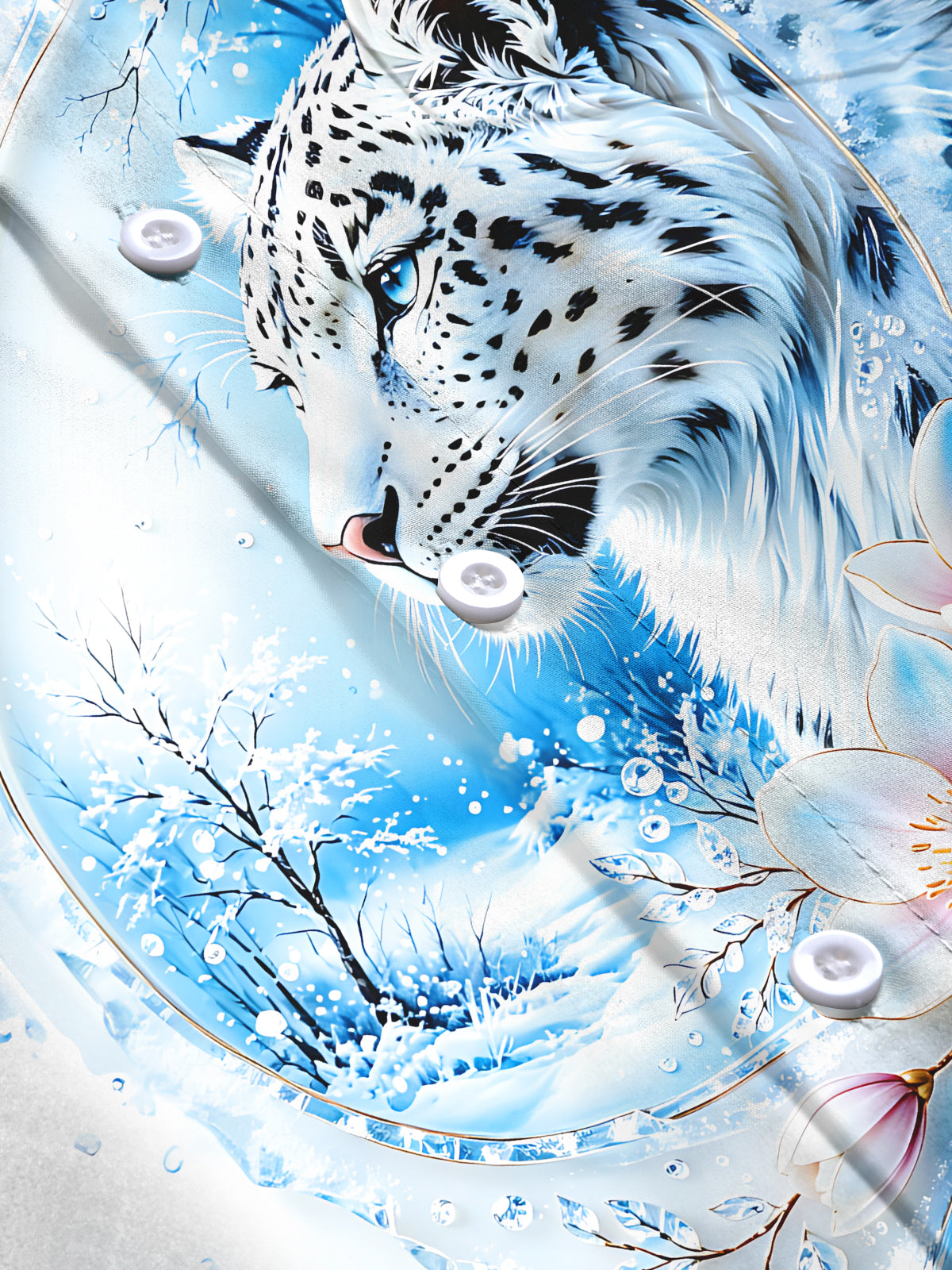 Oceanlyte Men's Printed Snow Leopard Print Long Sleeve Shirt with Chest Pocket