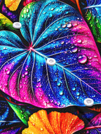 Oceanlyte Men's Neon Colorful Leaves With Water Droplets Print Long Sleeve Shirt with Chest Pocket