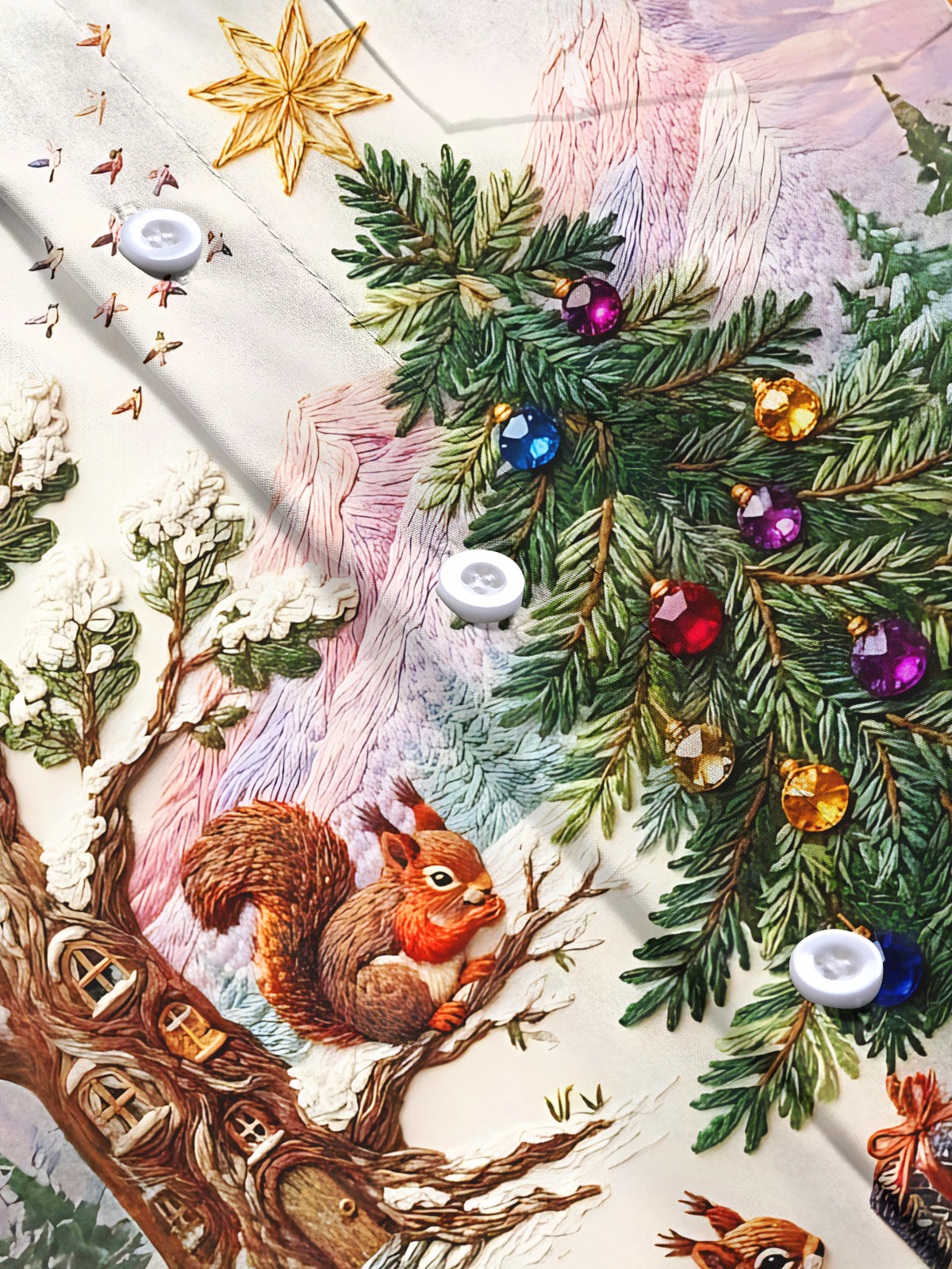 Oceanlyte Men's Long Sleeve Shirt - Christmas Tree And Ornaments With Squirrels Print with Chest Pocket