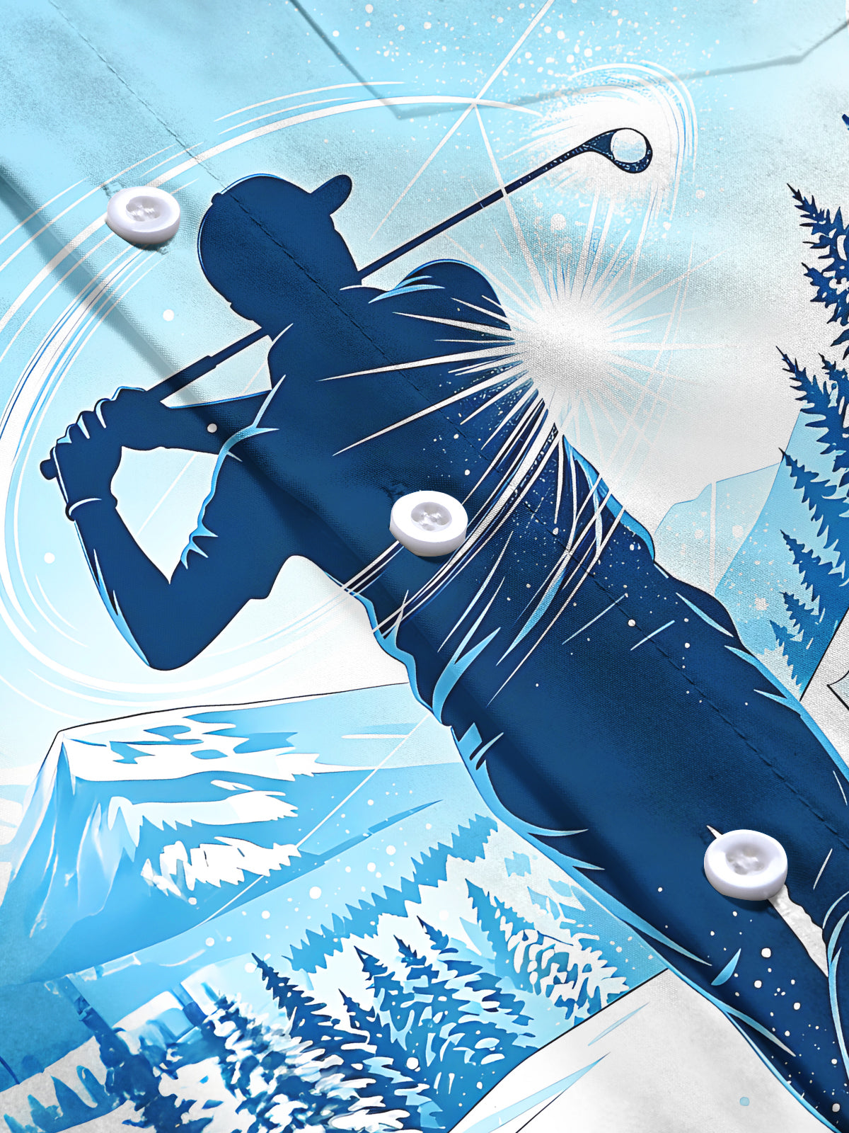 Oceanlyte Men's Long Sleeve Shirt - Golf Player Silhouette And Winter Animals Print with Chest Pocket