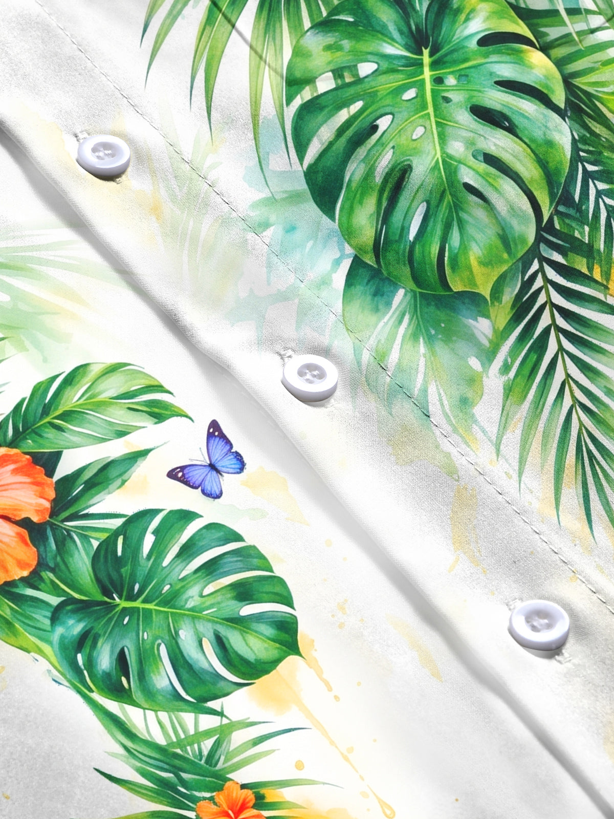 Oceanlyte Men's Long Sleeve Shirt - Tropical Hibiscus Flowers And Palm Leaves Print with Chest Pocket
