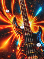 Oceanlyte Men's Neon Bass Guitar With Cosmic Background Print Long Sleeve Shirt with Chest Pocket