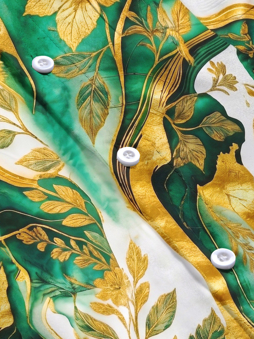Oceanlyte Men's Tropical Green Floral Leaf Print Long Sleeve Button Down Shirt with Chest Pocket