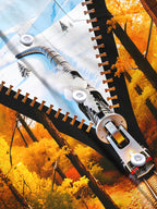 Oceanlyte Men's Graphic Autumn Forest Train Print Long Sleeve Shirt with Chest Pocket
