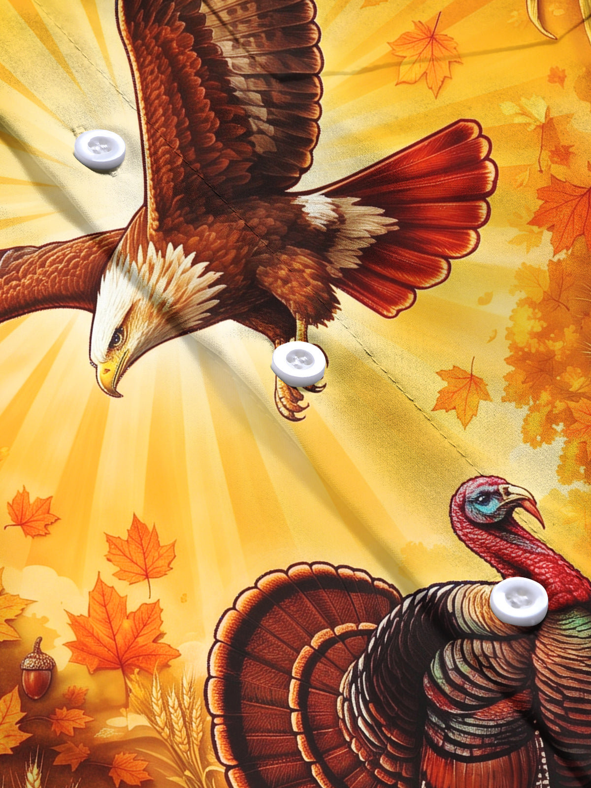 Oceanlyte Men's Thanksgiving Bald Eagle And Turkeys Print Long Sleeve Shirt with Chest Pocket
