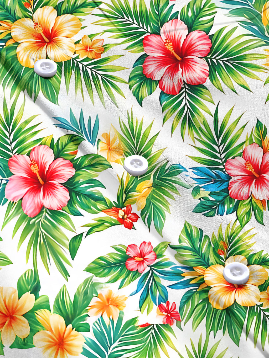 Oceanlyte Men's Long Sleeve Shirt - Tropical Hibiscus Flowers And Palm Leaves Print with Chest Pocket