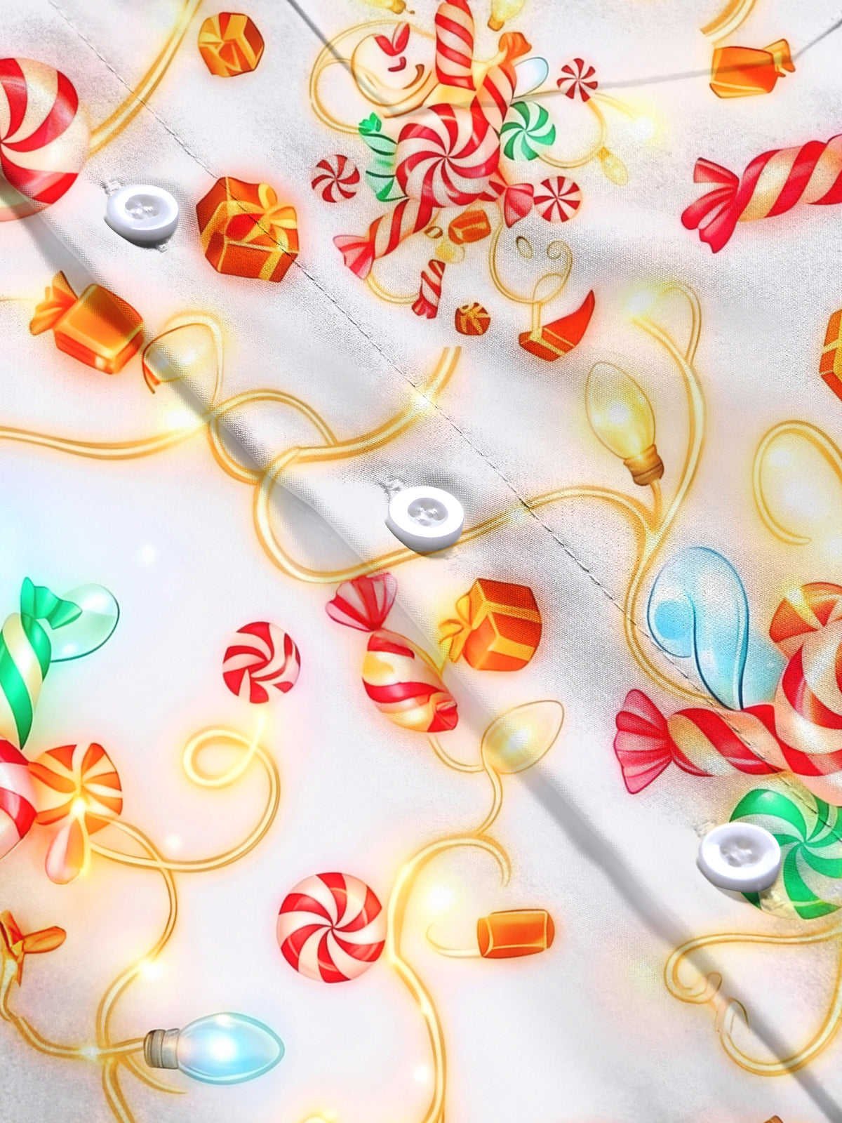 Oceanlyte Men's Hawaiian Christmas Lights And Candy Print Long Sleeve Shirt with Chest Pocket