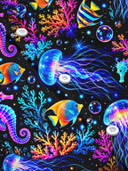Oceanlyte Men's Graphic Neon Jellyfish And Seahorse Print Long Sleeve Shirt with Chest Pocket