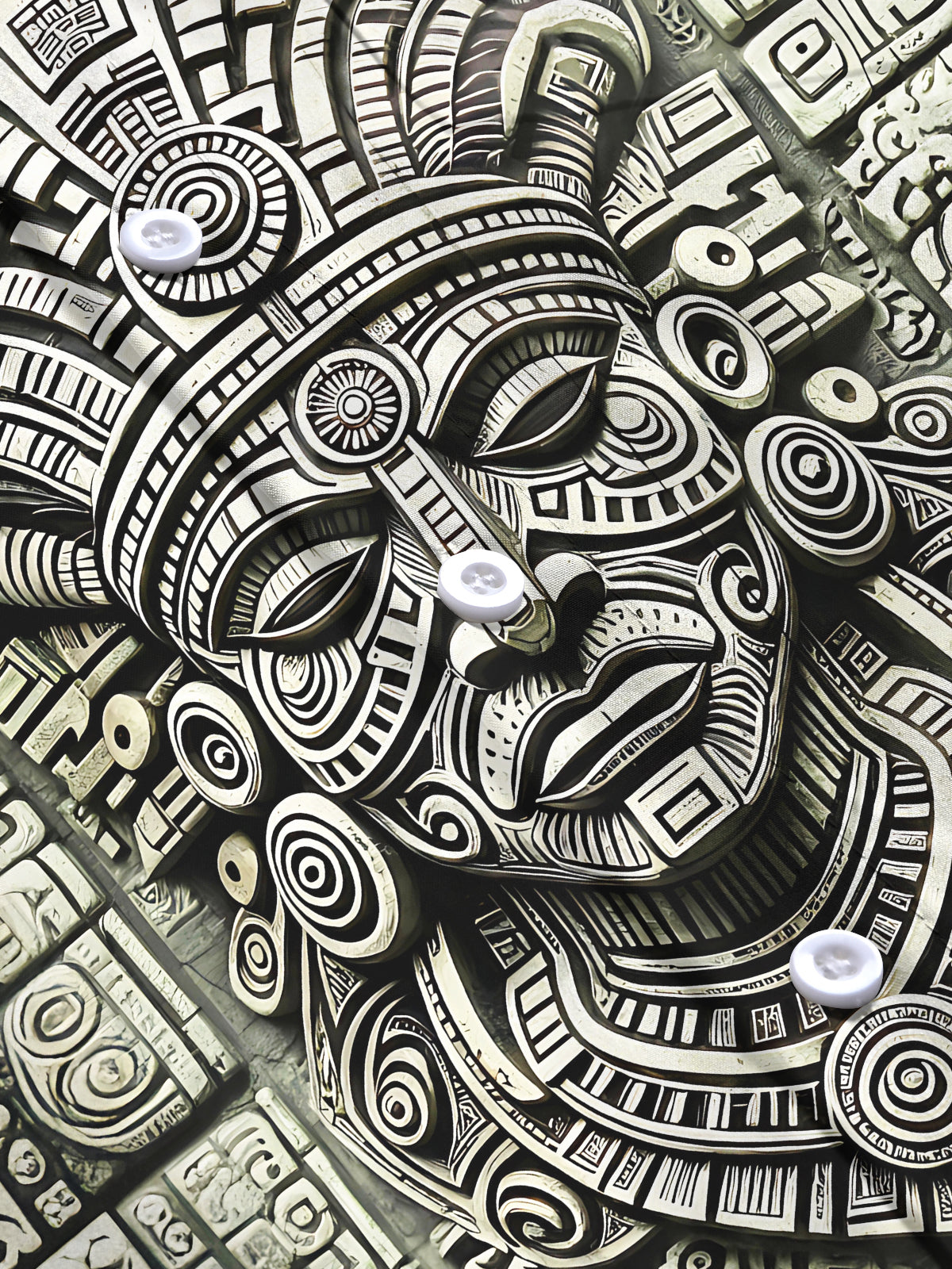 Oceanlyte Mayan Stone Carving Mask Men's Pocket Long Sleeve Shirts