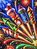 Oceanlyte Men's Long Sleeve Shirt - Christmas Fireworks Rockets And Ornaments Print with Chest Pocket