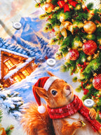 Oceanlyte Men's Squirrel In Santa Hat And Christmas Tree Print Long Sleeve Shirt with Chest Pocket