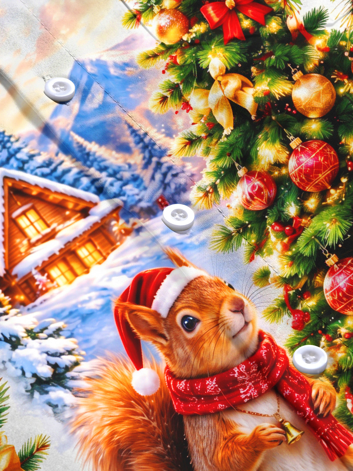 Oceanlyte Men's Squirrel In Santa Hat And Christmas Tree Print Long Sleeve Shirt with Chest Pocket