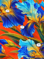 Oceanlyte Men's Blue Iris Flowers And Green Leaves Print Long Sleeve Shirt with Chest Pocket