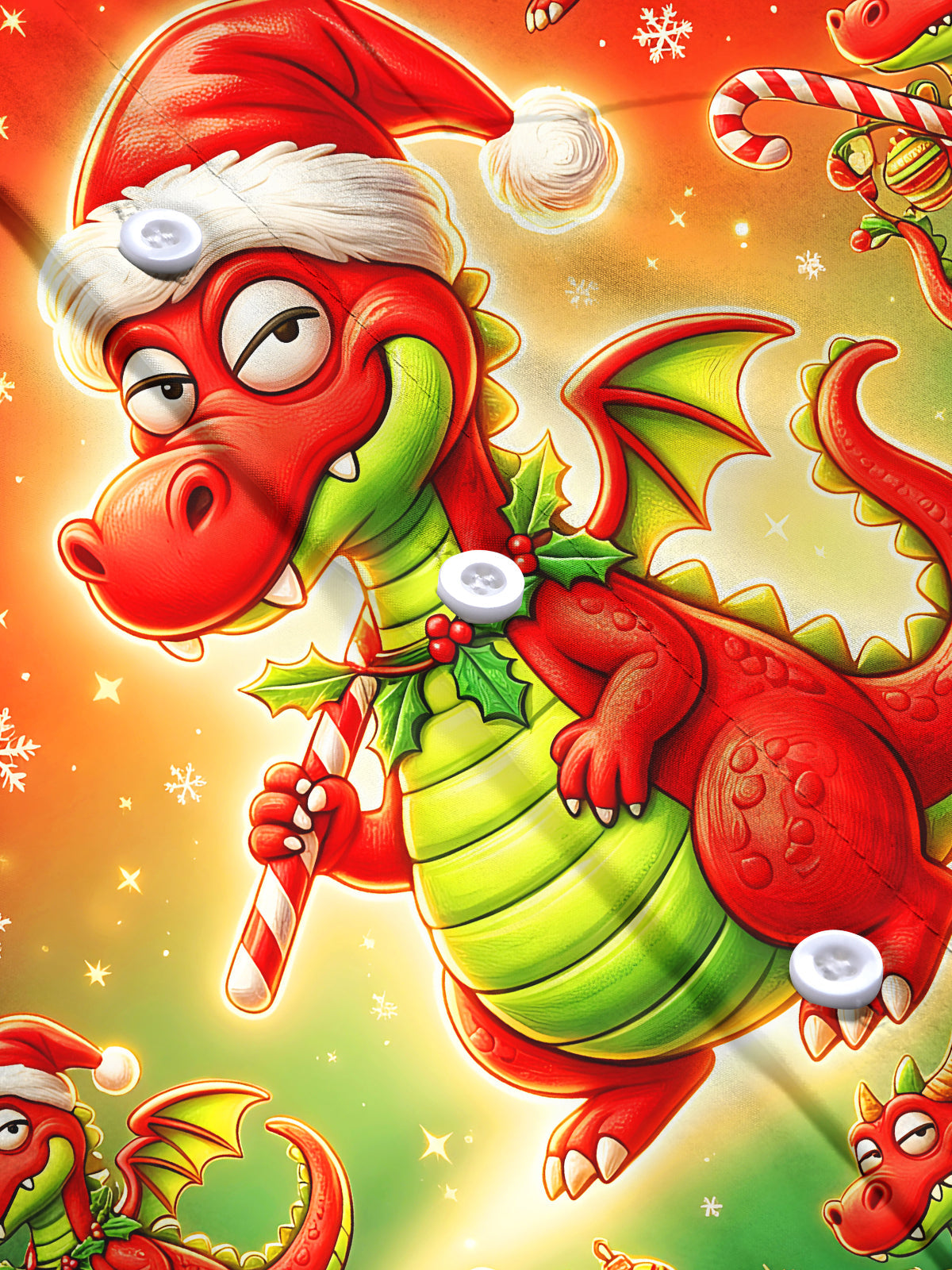 Oceanlyte Men's Long Sleeve Shirt - Cartoon Dragon With Santa Hat And Christmas Ornaments Print with Chest Pocket