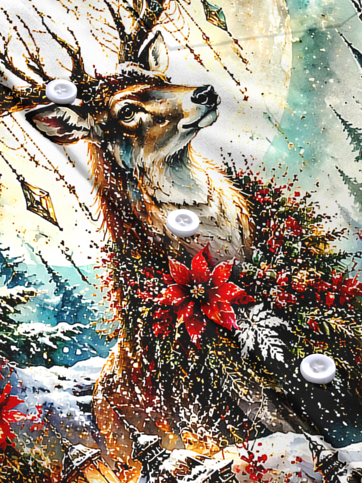 Oceanlyte Men's Graphic Christmas Elk Print Long Sleeve Shirt with Chest Pocket