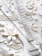 Oceanlyte Men's Long Sleeve Shirt - 3D Relief Bass Guitar And Floral Patterns Print with Chest Pocket