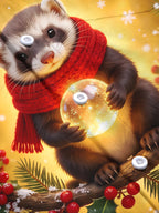 Oceanlyte Men's Long Sleeve Shirt - Christmas Ferret With Red Scarf And Glowing Orb Print with Chest Pocket