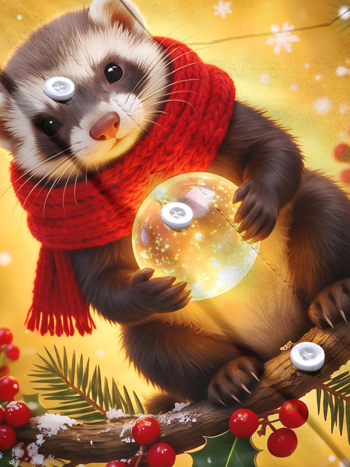 Oceanlyte Men's Long Sleeve Shirt - Christmas Ferret With Red Scarf And Glowing Orb Print with Chest Pocket