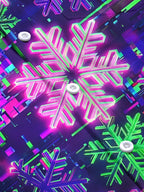 Oceanlyte Men's Long Sleeve Shirt - Neon Snowflakes With Glitch Art Background Print with Chest Pocket