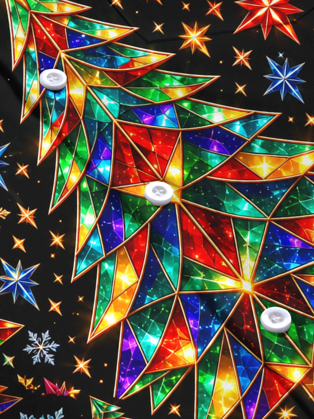 Oceanlyte Men's Geometric Christmas Trees And Snowflakes Print Long Sleeve Shirt with Chest Pocket
